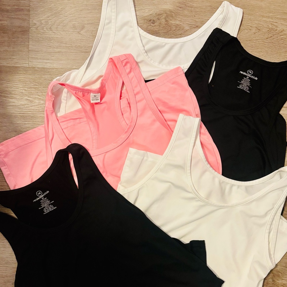 Bundle of 5 tank tops, medium, black white and pink